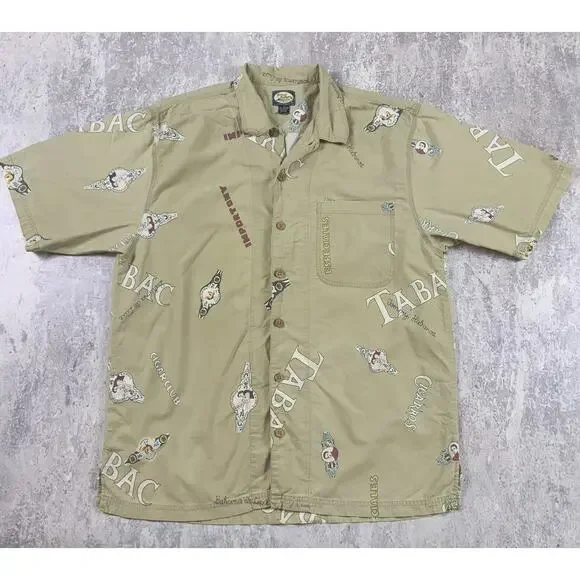 Vintage Tommy Bahama Shirt Mens Large Brown Cigar Club Casual All Over Print